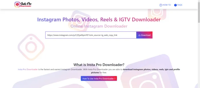 paste instagram video download link